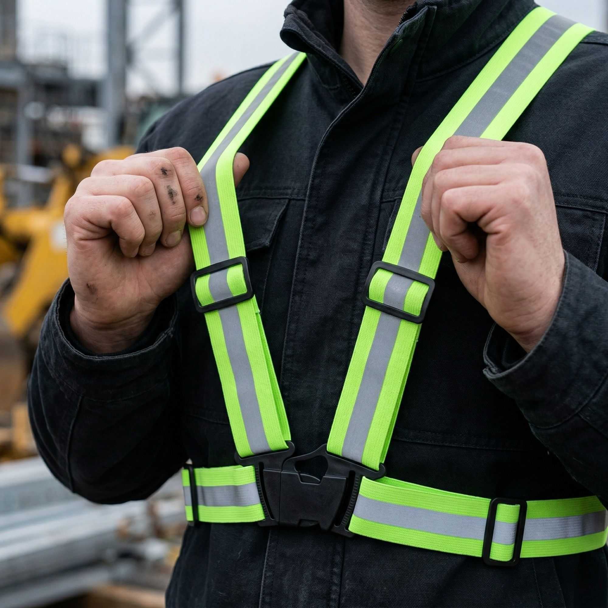 Be Safe Lime High Visibility Safety Suspenders - 0.59" Wide Reflective Tape, One Size Fits Most - 1 count box