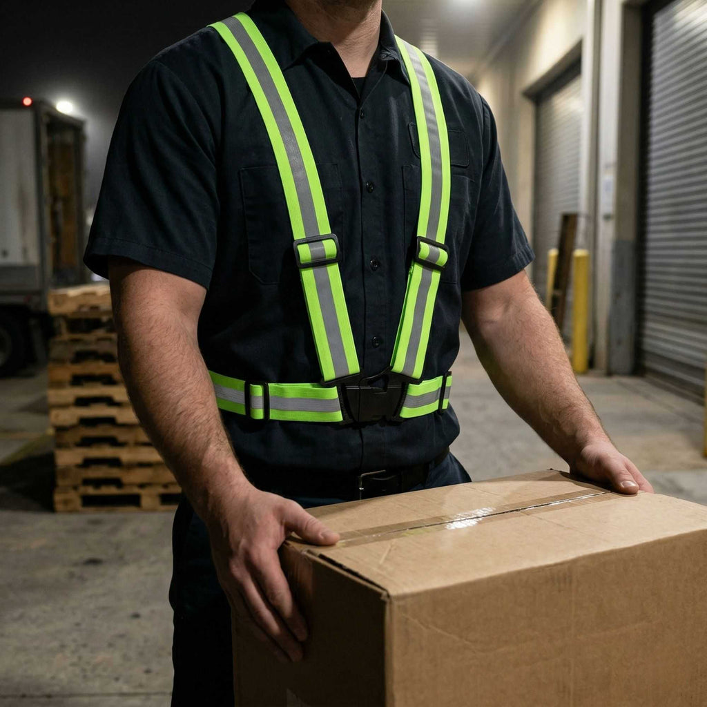 Be Safe Lime High Visibility Safety Suspenders - 0.59" Wide Reflective Tape, One Size Fits Most - 20 count box