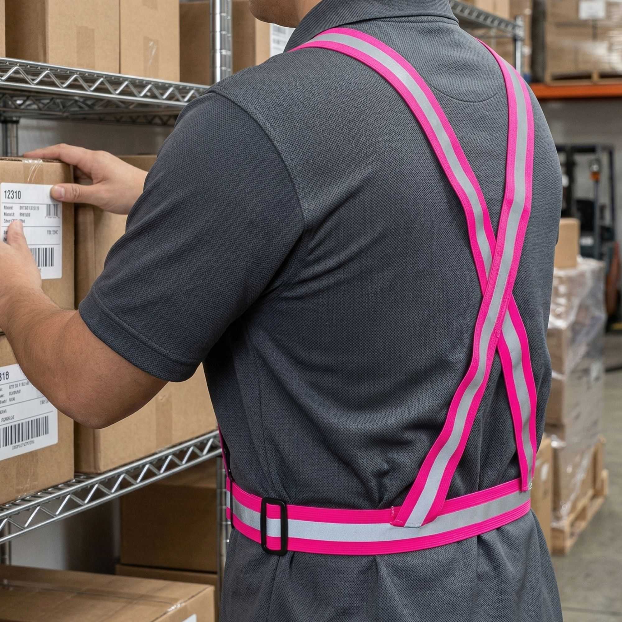 Be Safe Pink High Visibility Safety Suspenders - 0.59" Wide Reflective Tape, One Size Fits Most - 20 count box