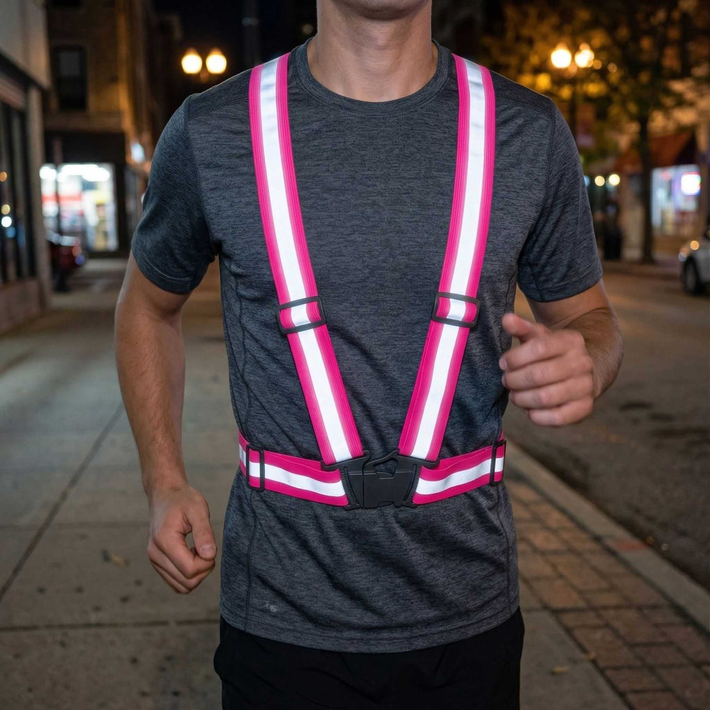 Be Safe Pink High Visibility Safety Suspenders - 0.59" Wide Reflective Tape, One Size Fits Most - 20 count box