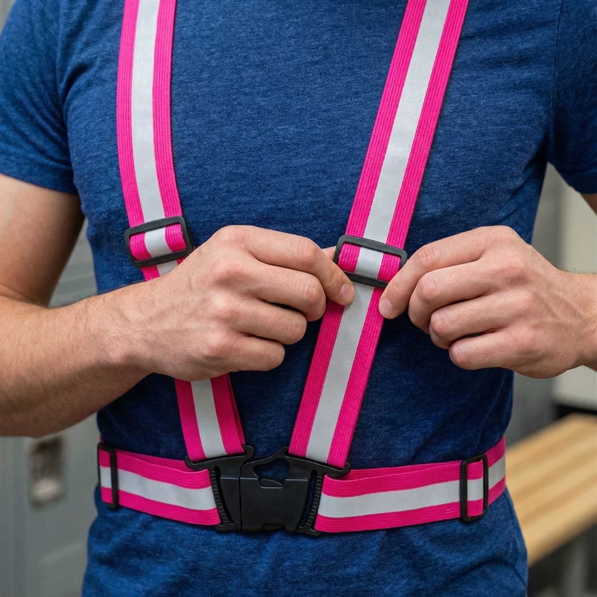 Be Safe Pink High Visibility Safety Suspenders - 0.59" Wide Reflective Tape, One Size Fits Most - 20 count box