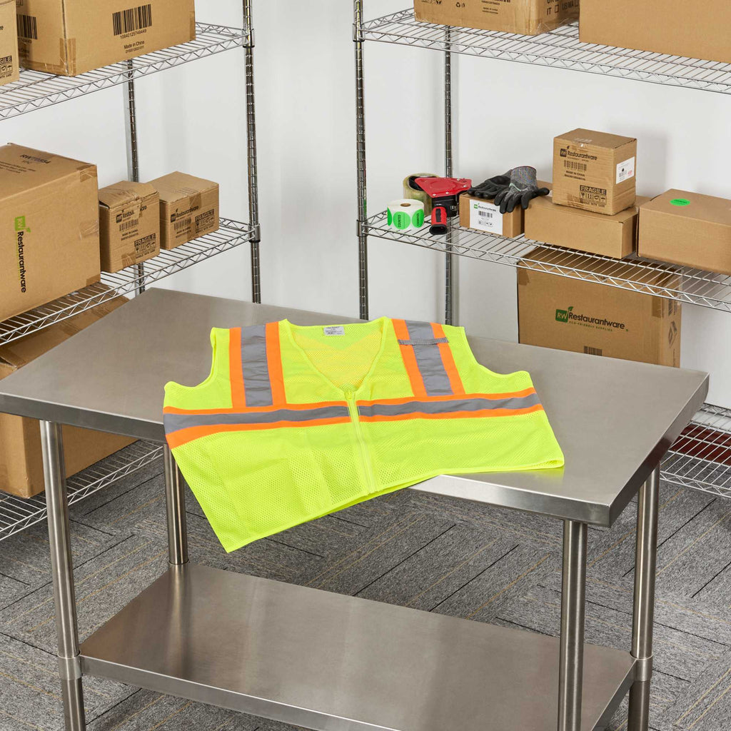 Be Safe Type R Class 2 Lime S/M High Visibility X-Back Reflective Tape Mesh Safety Vest - Zipper Closure - 1 count box