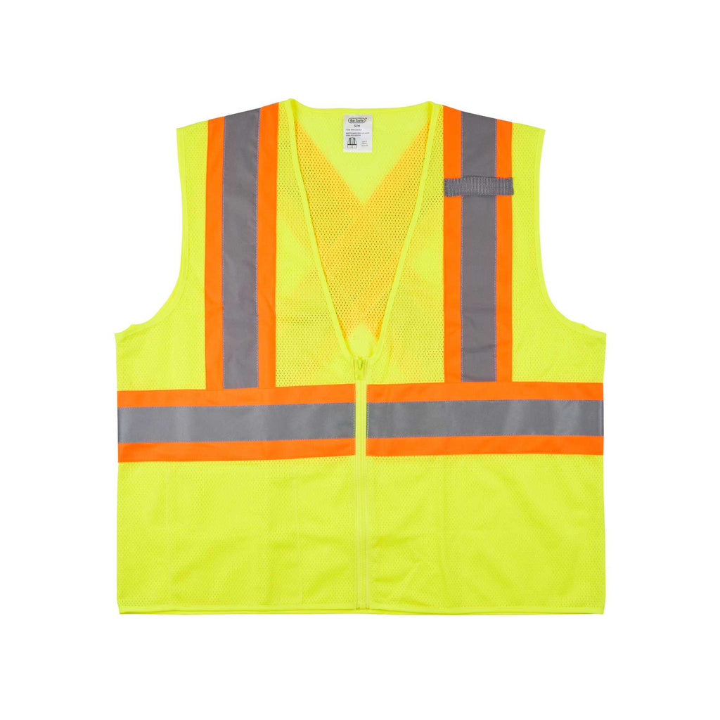Be Safe Type R Class 2 Lime S/M High Visibility X-Back Reflective Tape Mesh Safety Vest - Zipper Closure - 1 count box