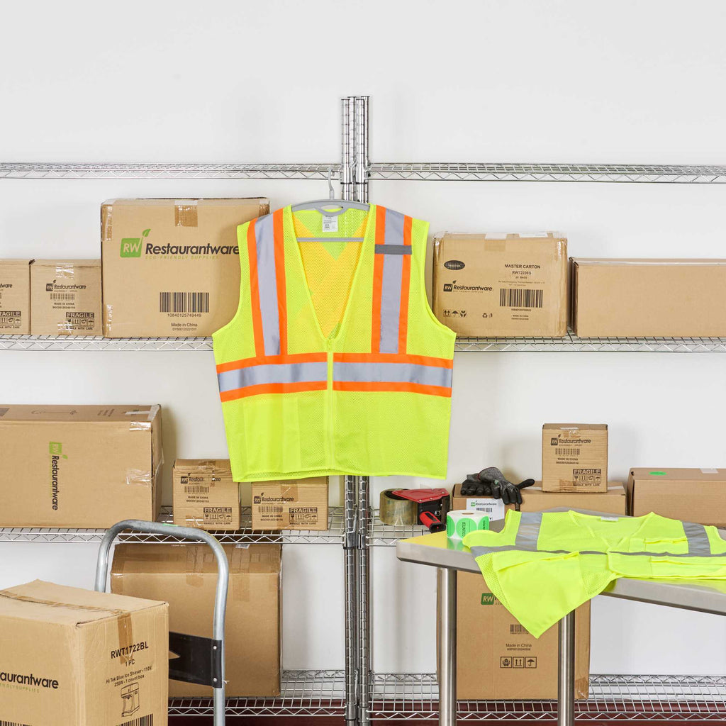 Be Safe Type R Class 2 Lime S/M High Visibility X-Back Reflective Tape Mesh Safety Vest - Zipper Closure - 20 count box