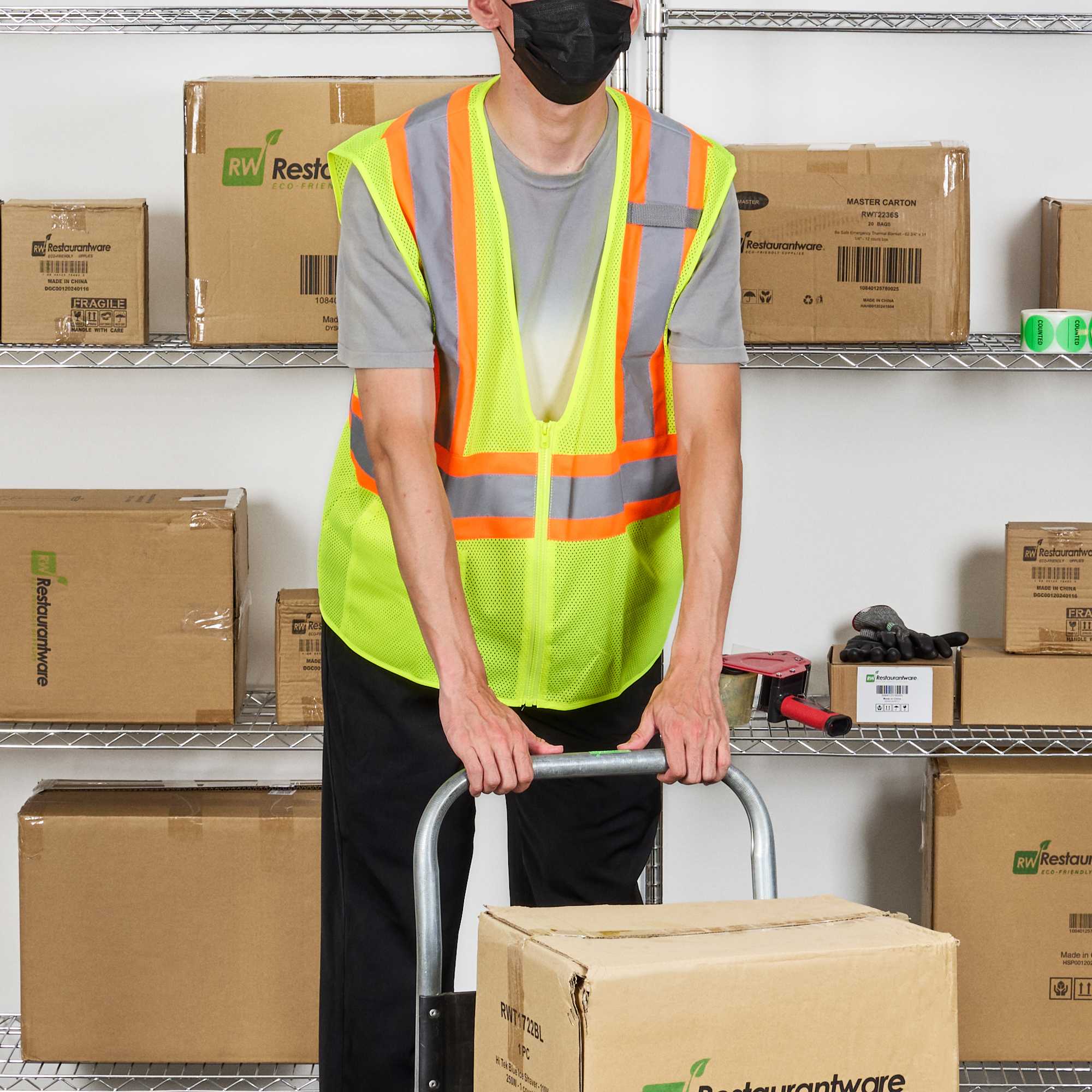 Be Safe Type R Class 2 Lime S/M High Visibility X-Back Reflective Tape Mesh Safety Vest - Zipper Closure - 20 count box