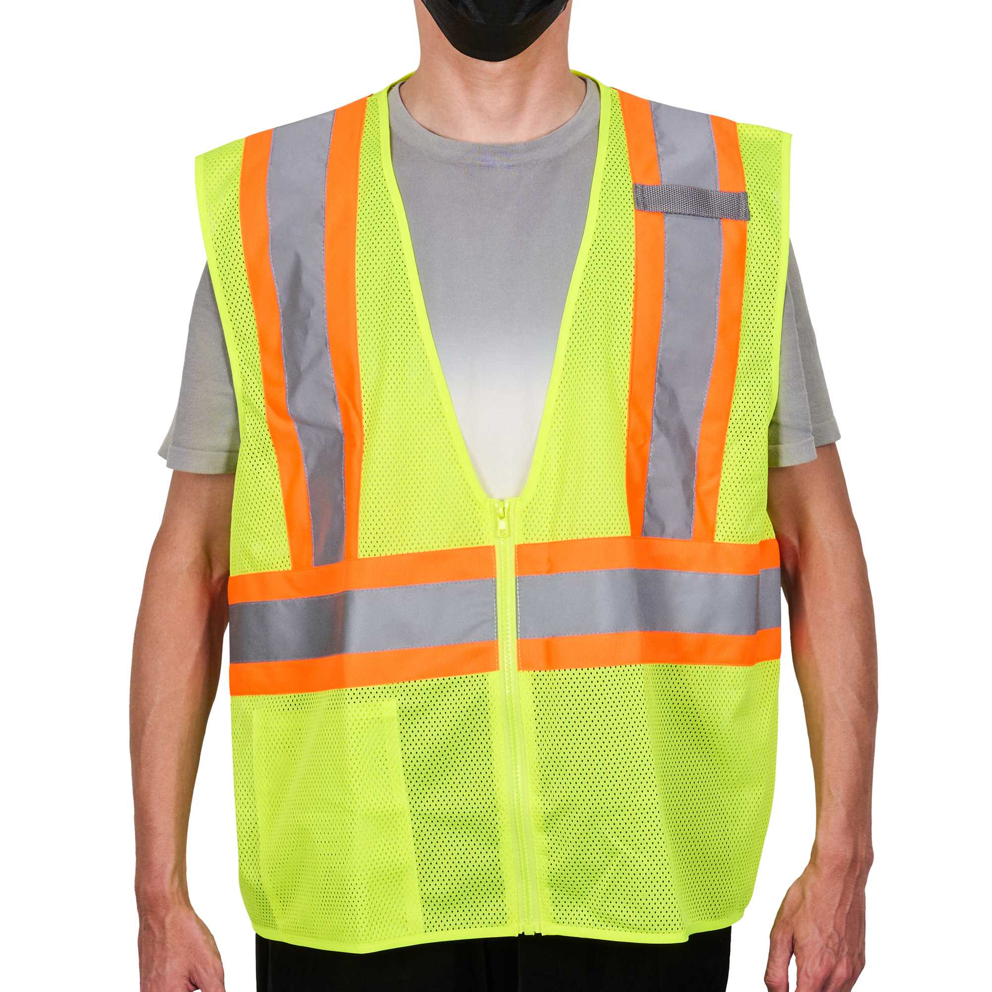 Be Safe Type R Class 2 Lime L/XL High Visibility X-Back Reflective Tape Mesh Safety Vest - Zipper Closure - 1 count box