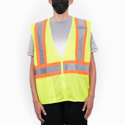 Be Safe Type R Class 2 Lime L/XL High Visibility X-Back Reflective Tape Mesh Safety Vest - Zipper Closure - 1 count box