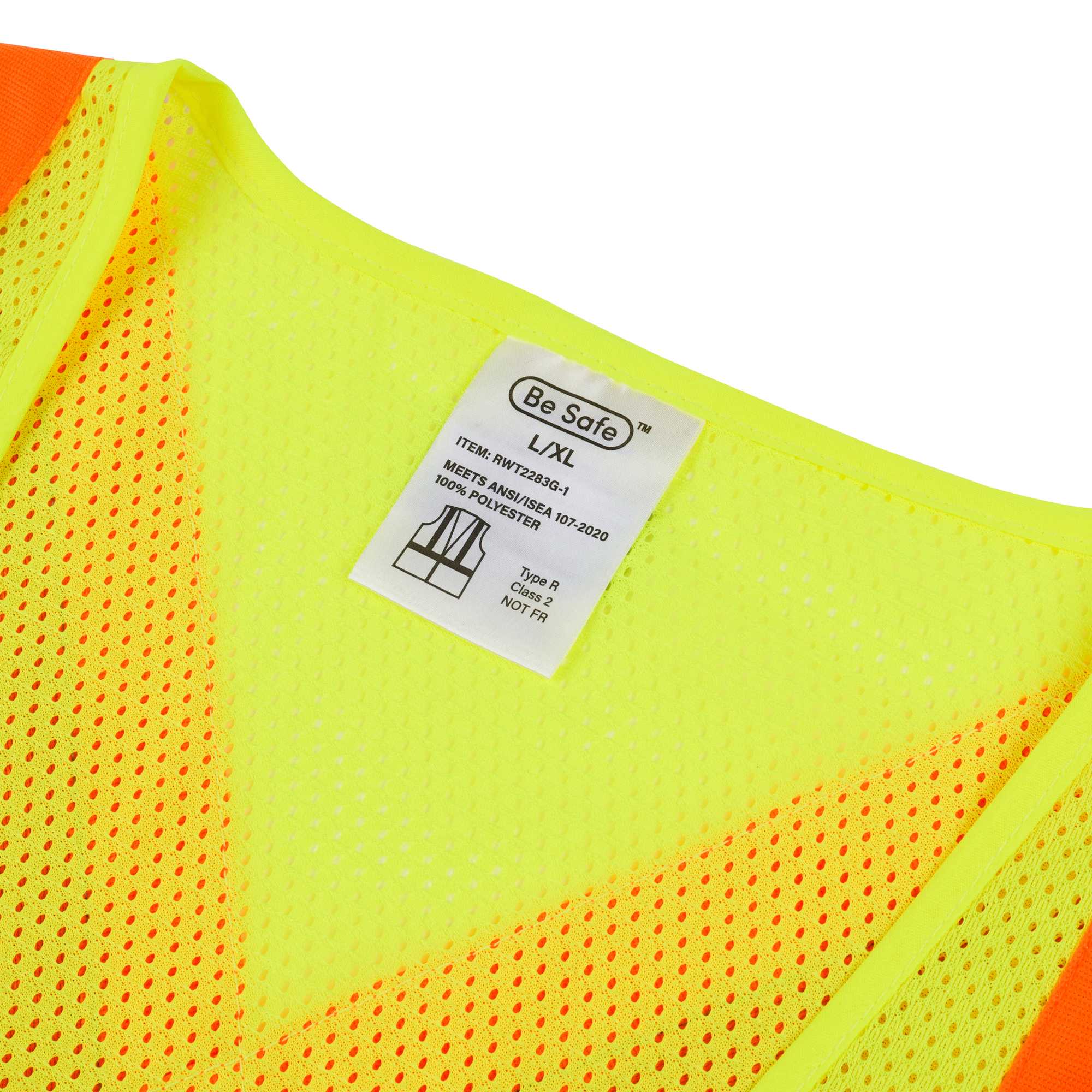 Be Safe Type R Class 2 Lime L/XL High Visibility X-Back Reflective Tape Mesh Safety Vest - Zipper Closure - 1 count box