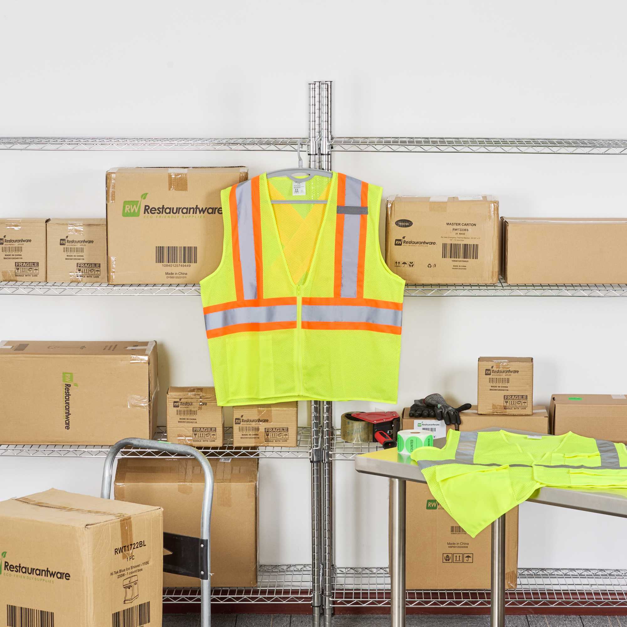 Be Safe Type R Class 2 Lime L/XL High Visibility X-Back Reflective Tape Mesh Safety Vest - Zipper Closure - 1 count box