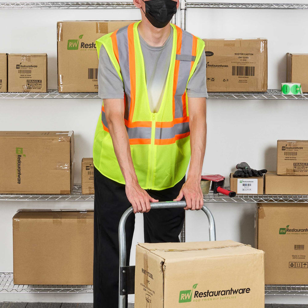 Be Safe Type R Class 2 Lime L/XL High Visibility X-Back Reflective Tape Mesh Safety Vest - Zipper Closure - 1 count box