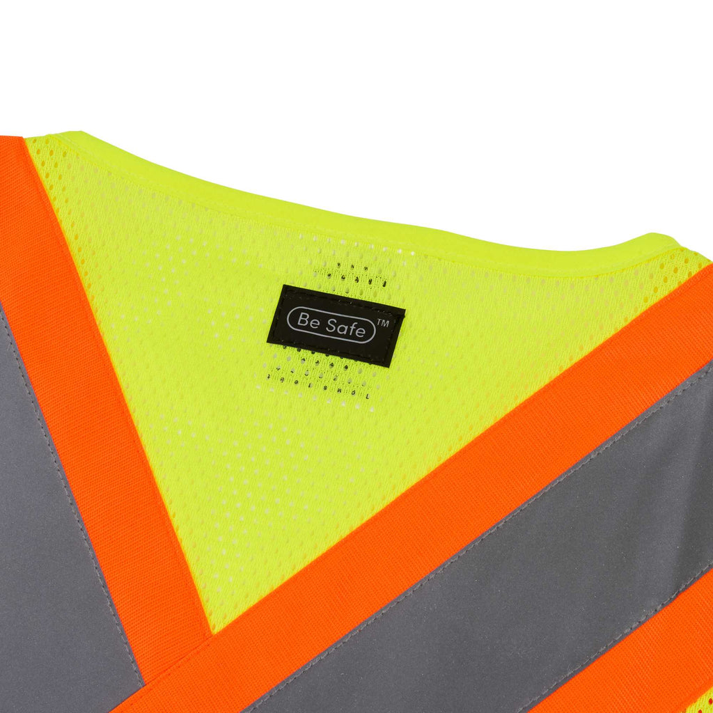 Be Safe Type R Class 2 Lime L/XL High Visibility X-Back Reflective Tape Mesh Safety Vest - Zipper Closure - 20 count box