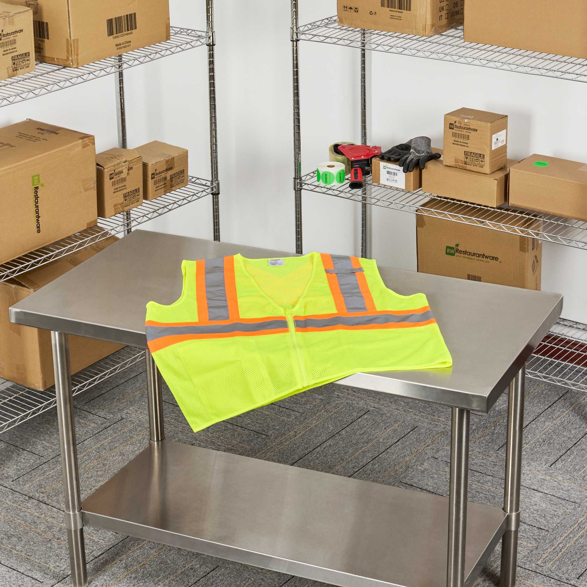 Be Safe Type R Class 2 Lime 2XL/3XL High Visibility X-Back Reflective Tape Mesh Safety Vest - Zipper Closure - 1 count box
