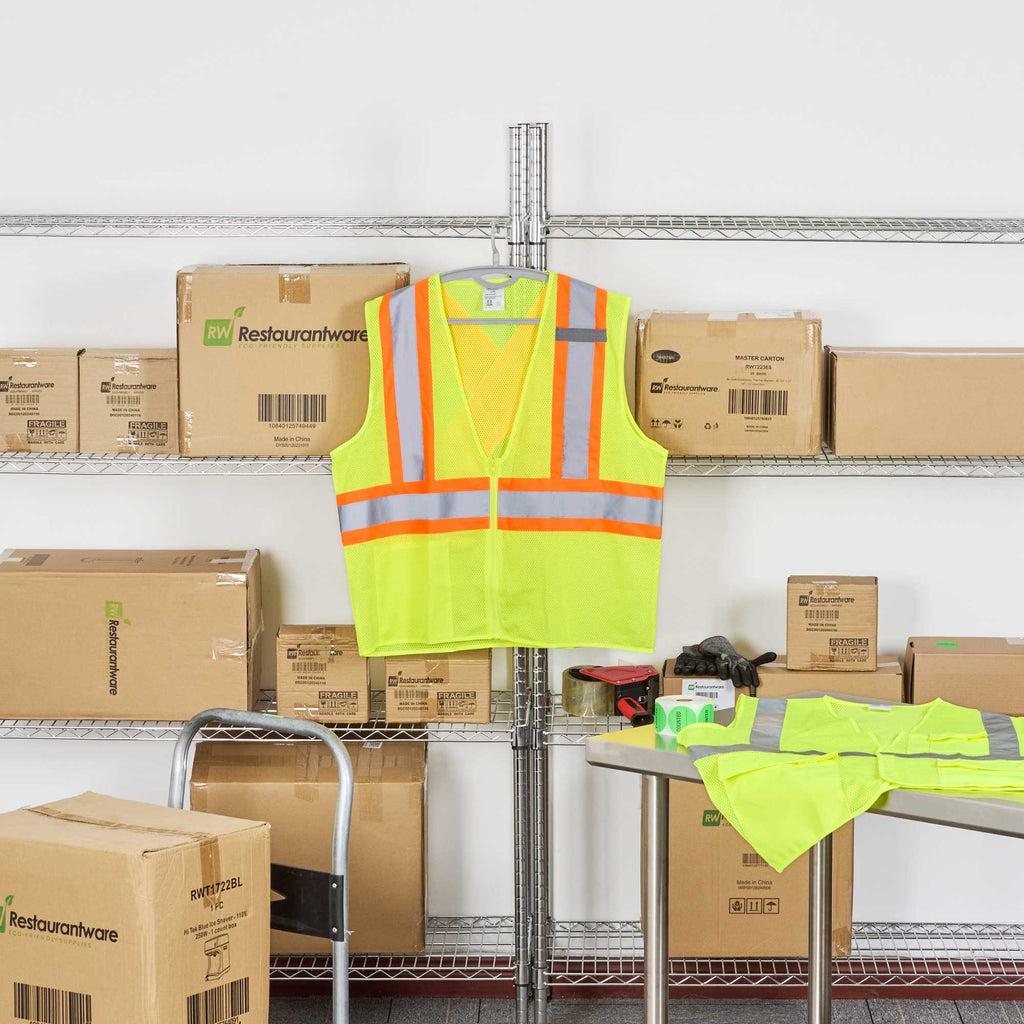 Be Safe Type R Class 2 Lime 2XL/3XL High Visibility X-Back Reflective Tape Mesh Safety Vest - Zipper Closure - 1 count box