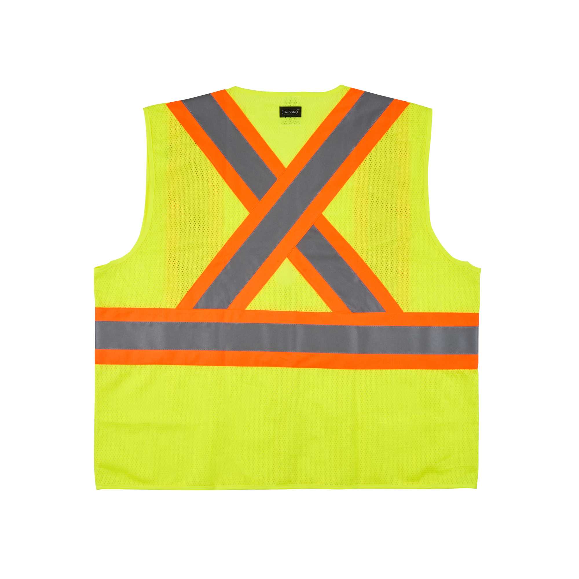 Be Safe Type R Class 2 Lime 2XL/3XL High Visibility X-Back Reflective Tape Mesh Safety Vest - Zipper Closure - 20 count box