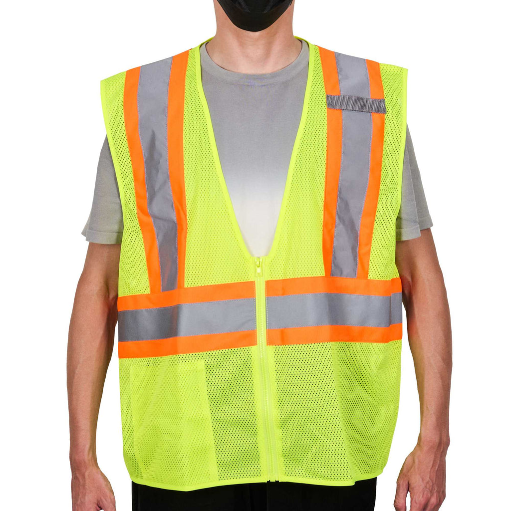 Be Safe Type R Class 2 Lime 4XL/5XL High Visibility X-Back Reflective Tape Mesh Safety Vest - Zipper Closure - 1 count box
