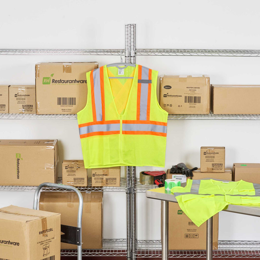 Be Safe Type R Class 2 Lime 4XL/5XL High Visibility X-Back Reflective Tape Mesh Safety Vest - Zipper Closure - 1 count box