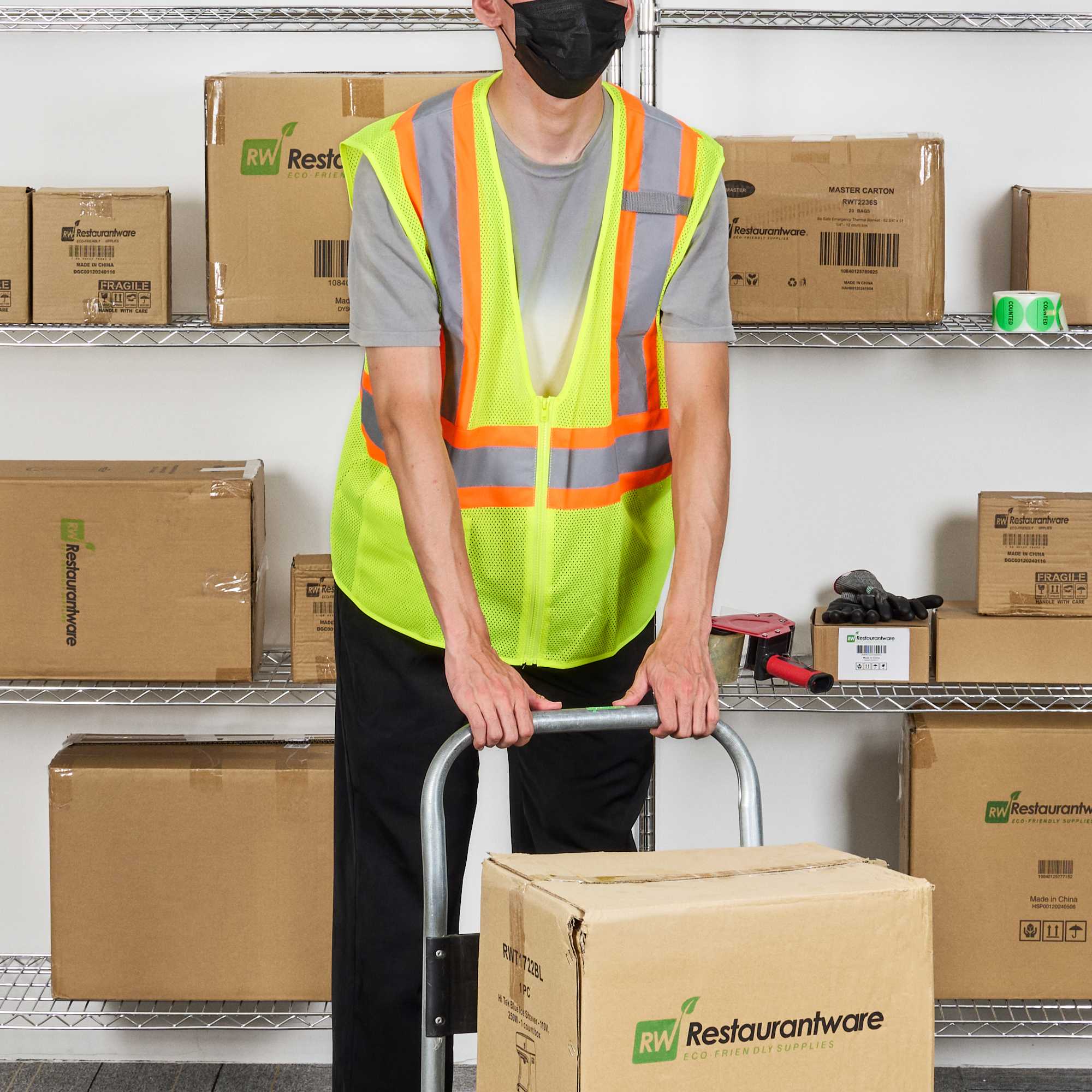 Be Safe Type R Class 2 Lime 4XL/5XL High Visibility X-Back Reflective Tape Mesh Safety Vest - Zipper Closure - 1 count box