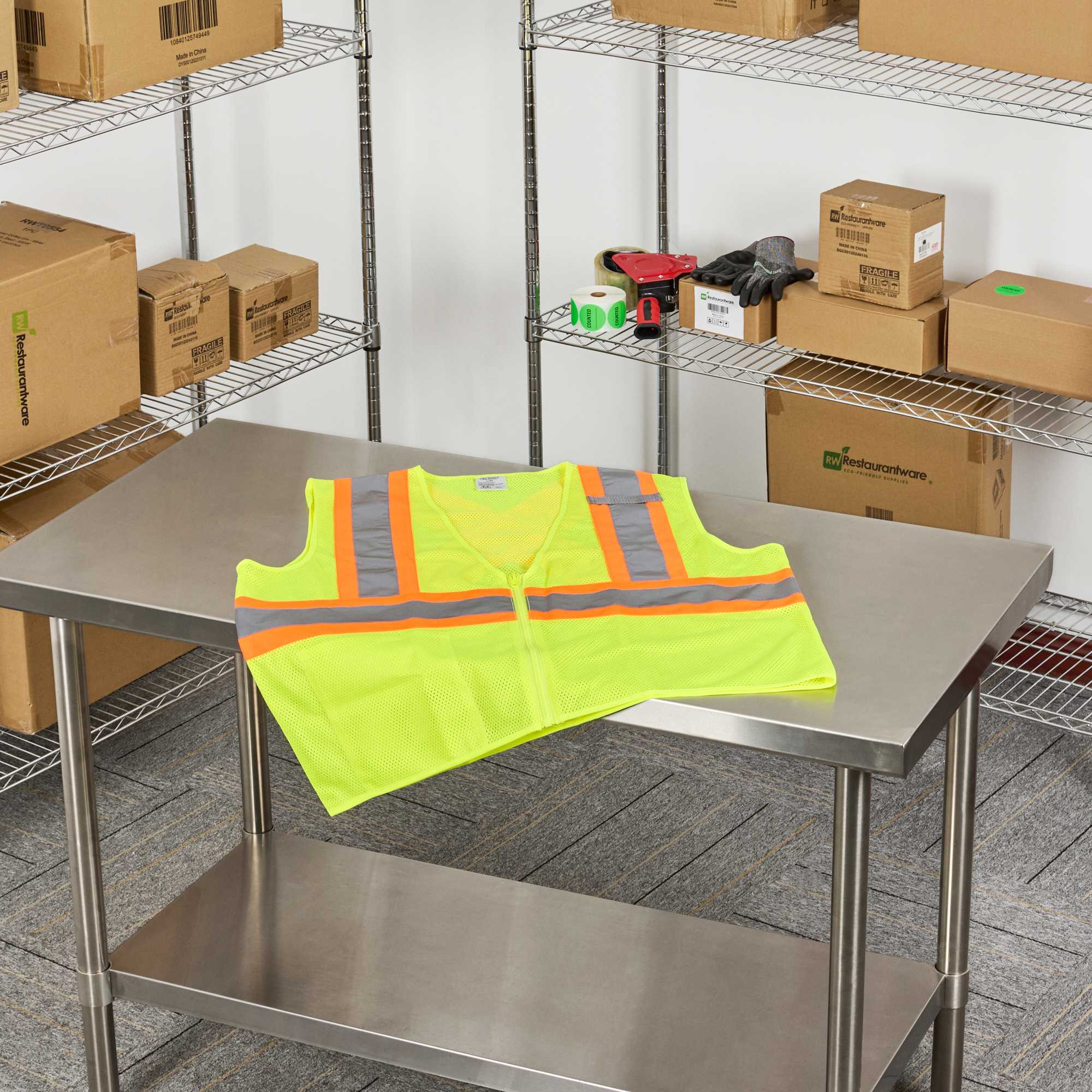 Be Safe Type R Class 2 Lime 4XL/5XL High Visibility X-Back Reflective Tape Mesh Safety Vest - Zipper Closure - 20 count box