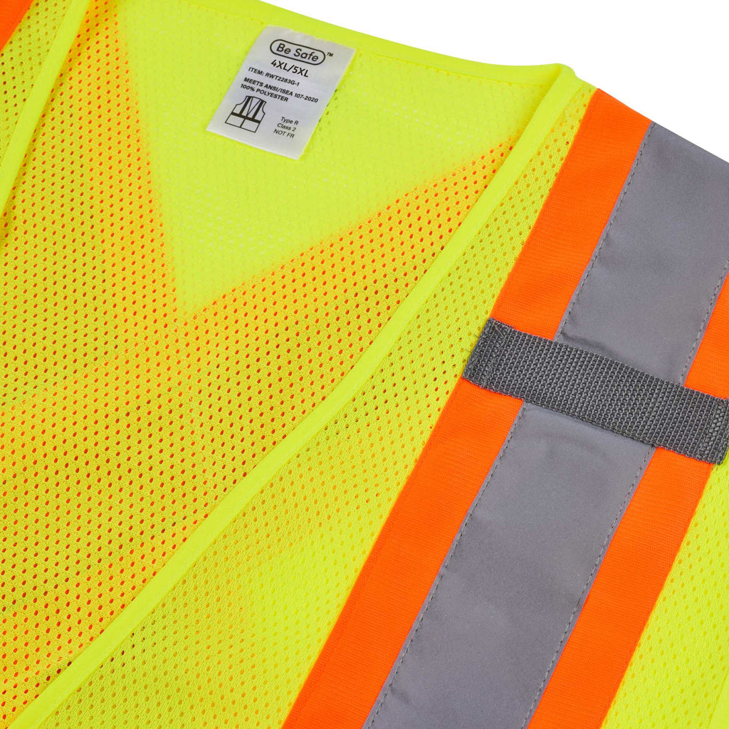 Be Safe Type R Class 2 Lime 4XL/5XL High Visibility X-Back Reflective Tape Mesh Safety Vest - Zipper Closure - 20 count box