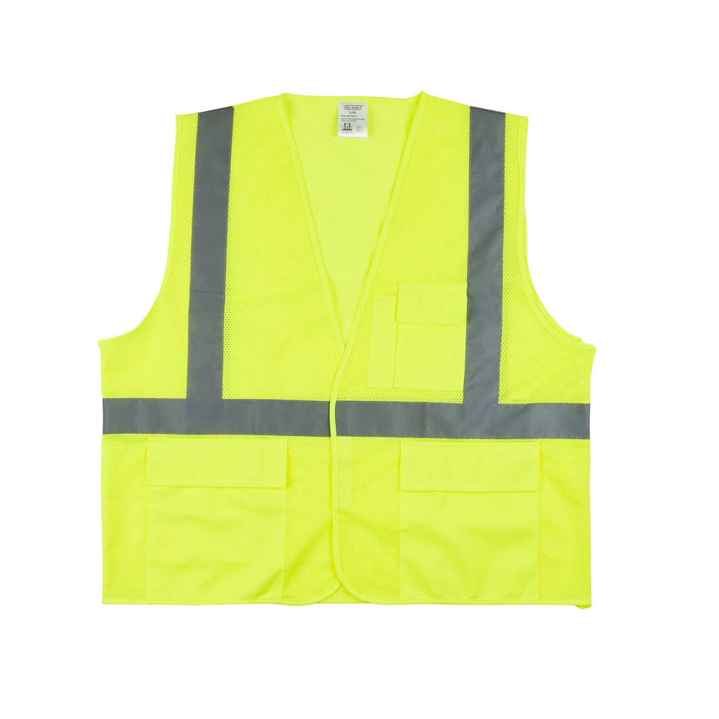 Be Safe Type R Class 2 Lime L/XL High Visibility Mesh Safety Vest - Hook/Loop Closure, Reflective Tape - 20 count box