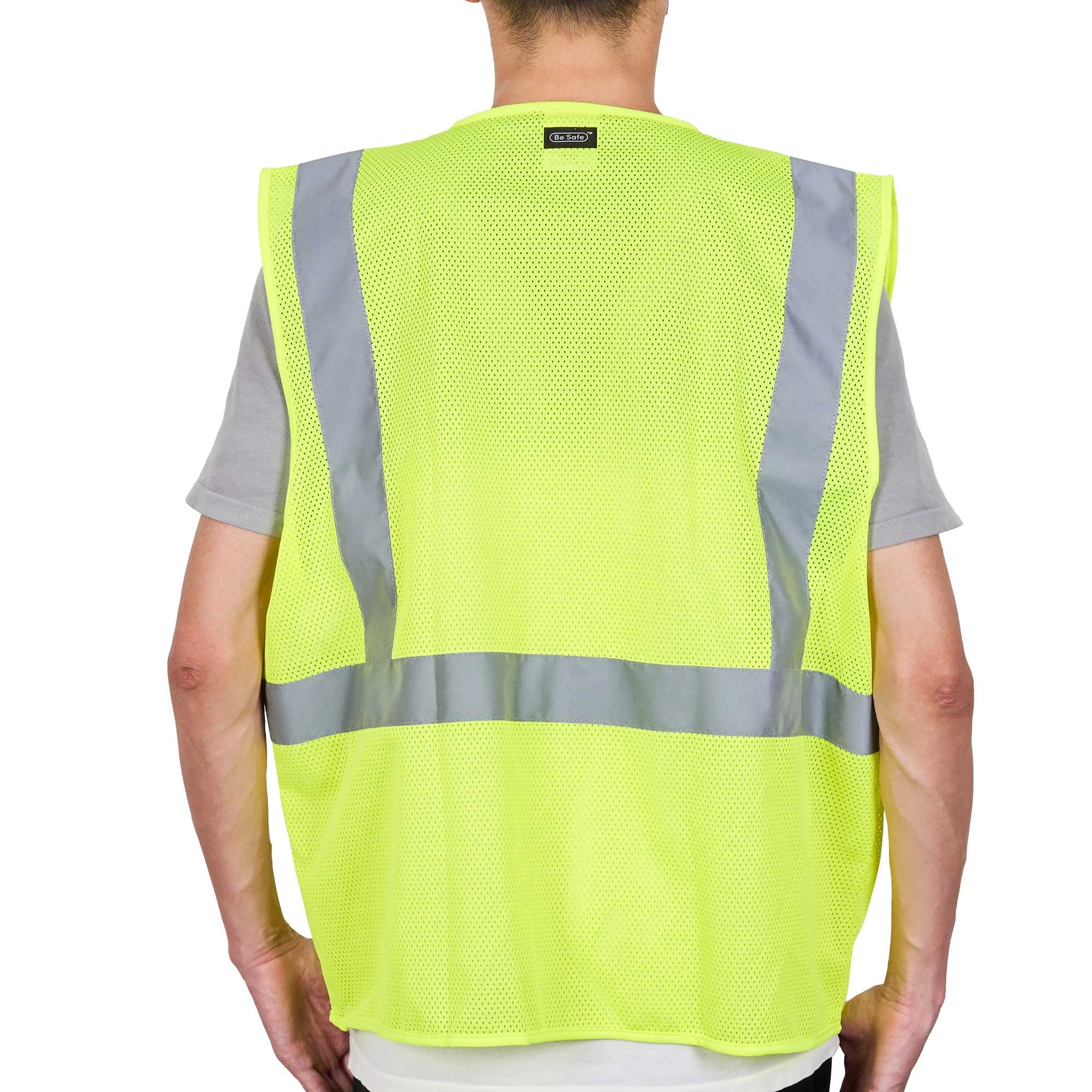 Be Safe Type R Class 2 Lime 2XL/3XL High Visibility Mesh Safety Vest - Hook/Loop Closure, Reflective Tape - 1 count box