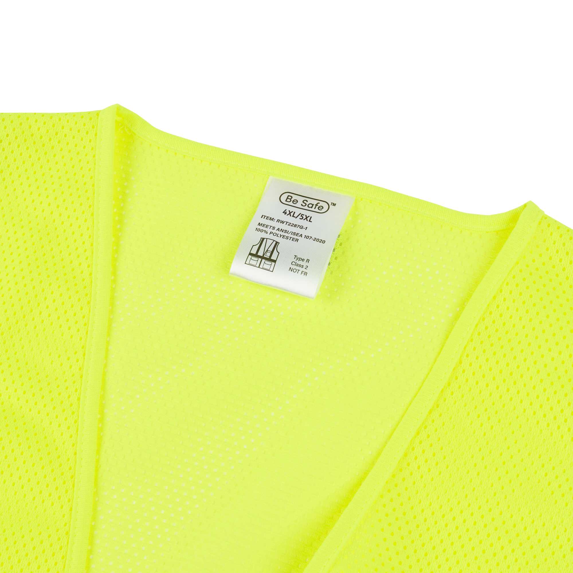 Be Safe Type R Class 2 Lime 4XL/5XL High Visibility Mesh Safety Vest - Hook/Loop Closure, Reflective Tape - 1 count box