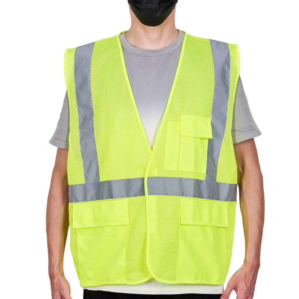 Be Safe Type R Class 2 Lime 4XL/5XL High Visibility Mesh Safety Vest - Hook/Loop Closure, Reflective Tape - 20 count box