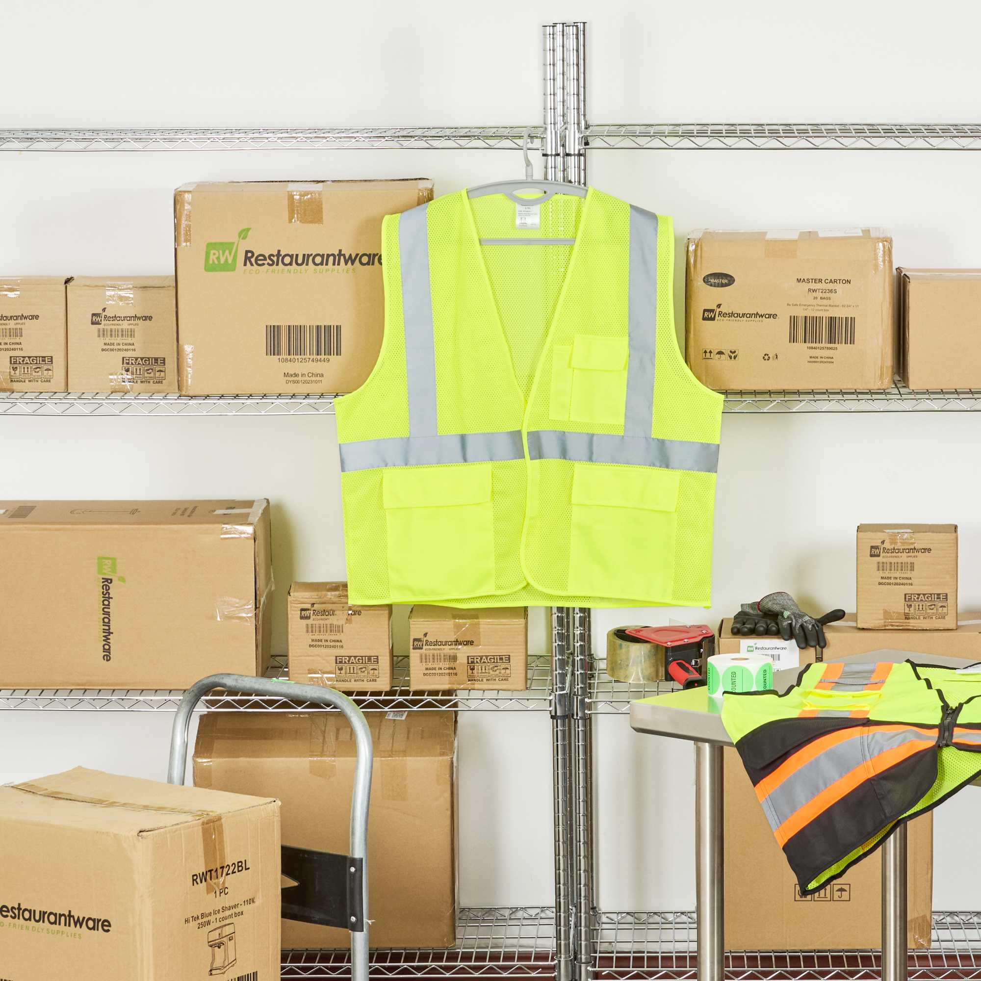 Be Safe Type R Class 2 Lime 4XL/5XL High Visibility Mesh Safety Vest - Hook/Loop Closure, Reflective Tape - 20 count box