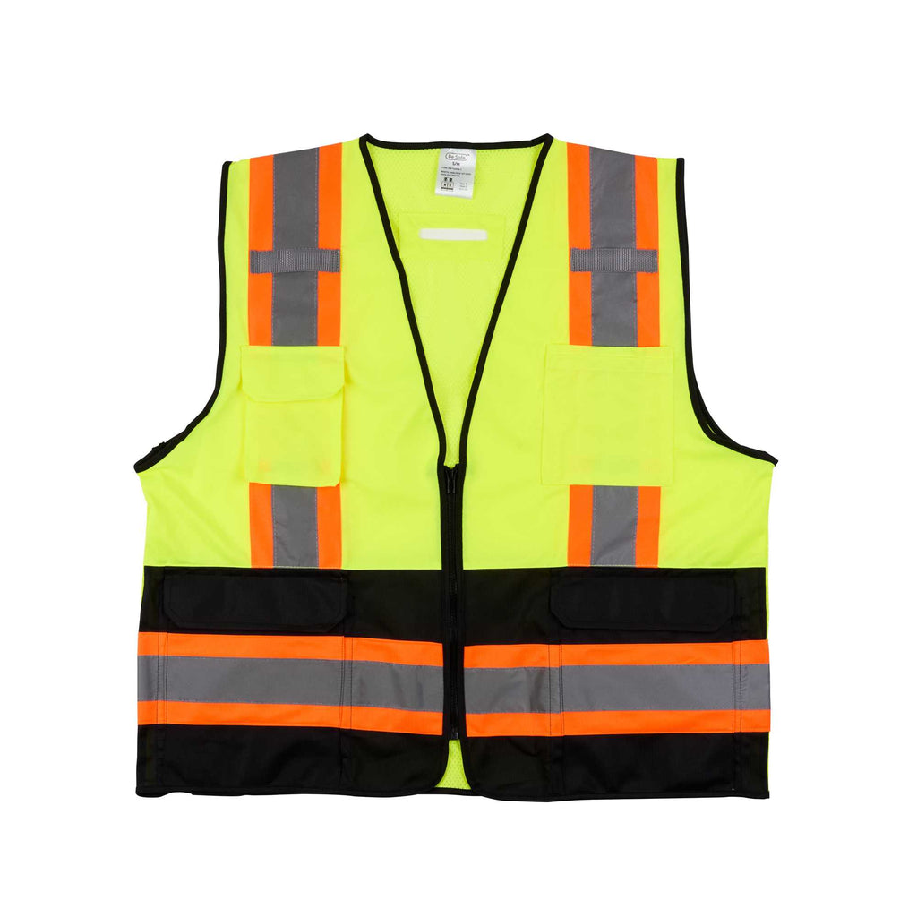 Be Safe Type R Class 2 Lime S/M Deluxe High Visibility Safety Vest - Zipper Closure, Black Panel, Reflective Tape - 20 count box