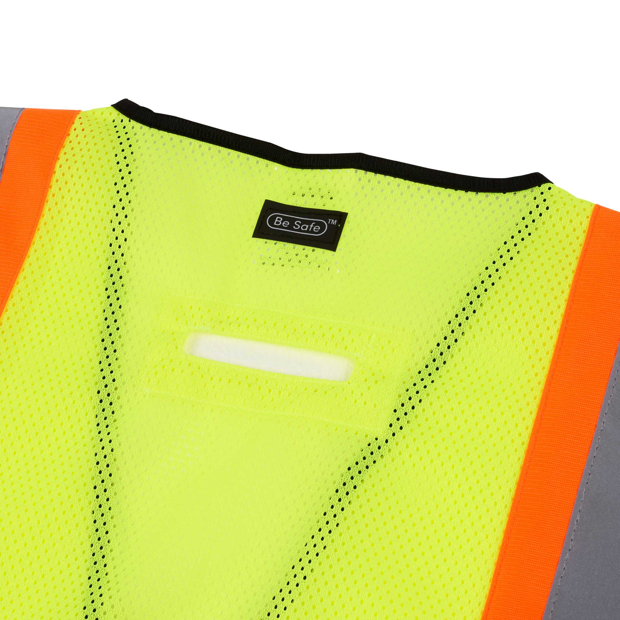 Be Safe Type R Class 2 Lime S/M Deluxe High Visibility Safety Vest - Zipper Closure, Black Panel, Reflective Tape - 20 count box