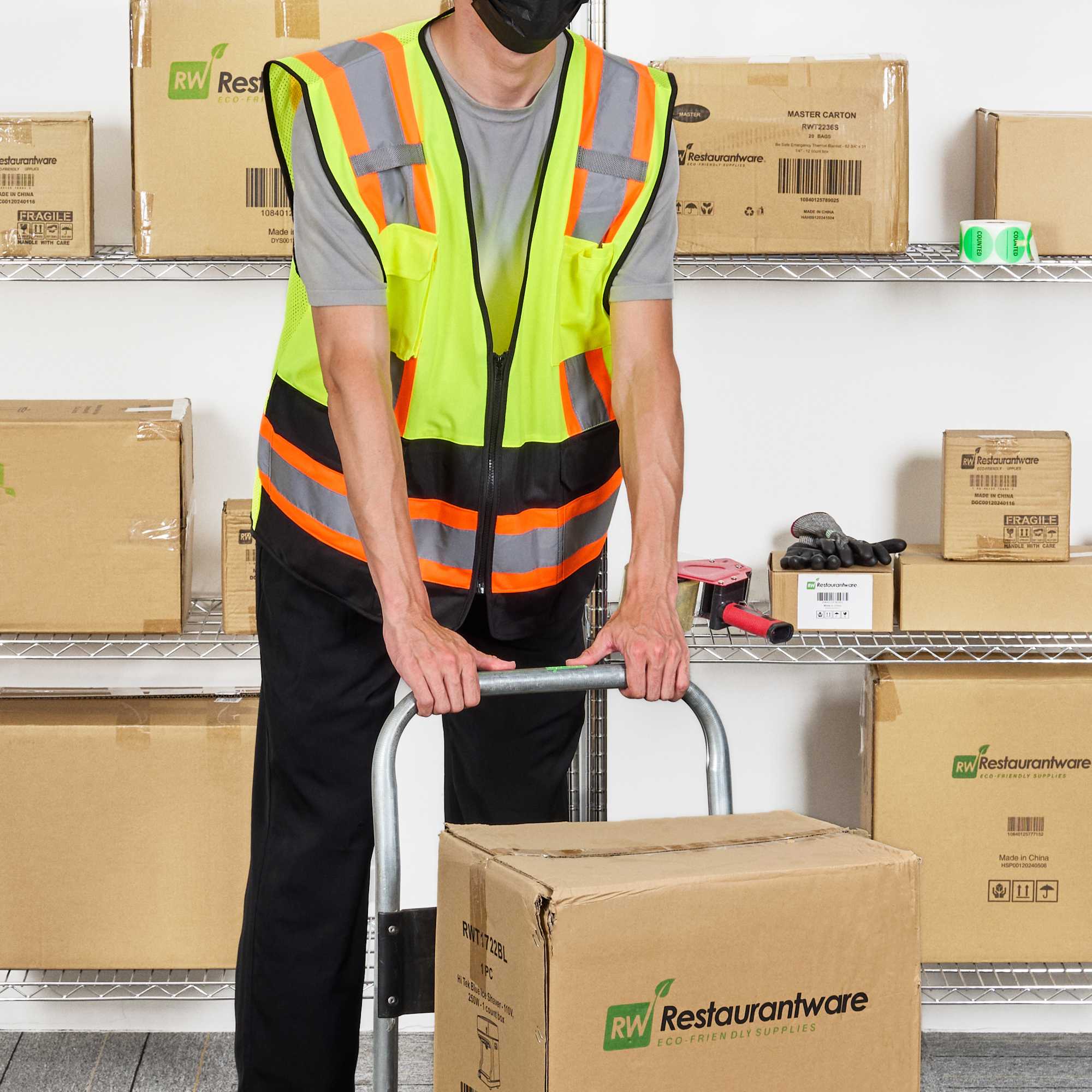 Be Safe Type R Class 2 Lime S/M Deluxe High Visibility Safety Vest - Zipper Closure, Black Panel, Reflective Tape - 20 count box