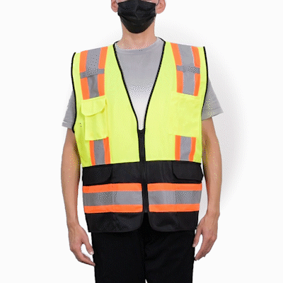 Be Safe Type R Class 2 Lime 2XL/3XL Deluxe High Visibility Safety Vest - Zipper Closure, Black Panel, Reflective Tape - 1 count box
