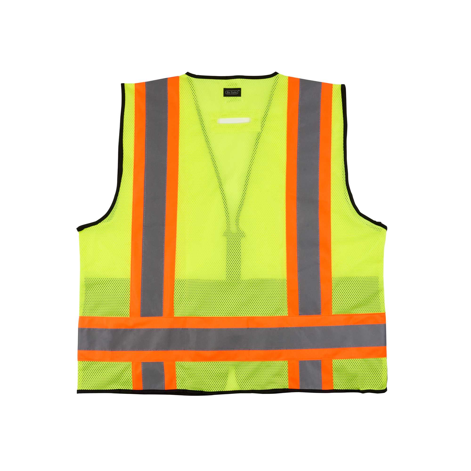 Be Safe Type R Class 2 Lime 2XL/3XL Deluxe High Visibility Safety Vest - Zipper Closure, Black Panel, Reflective Tape - 20 count box