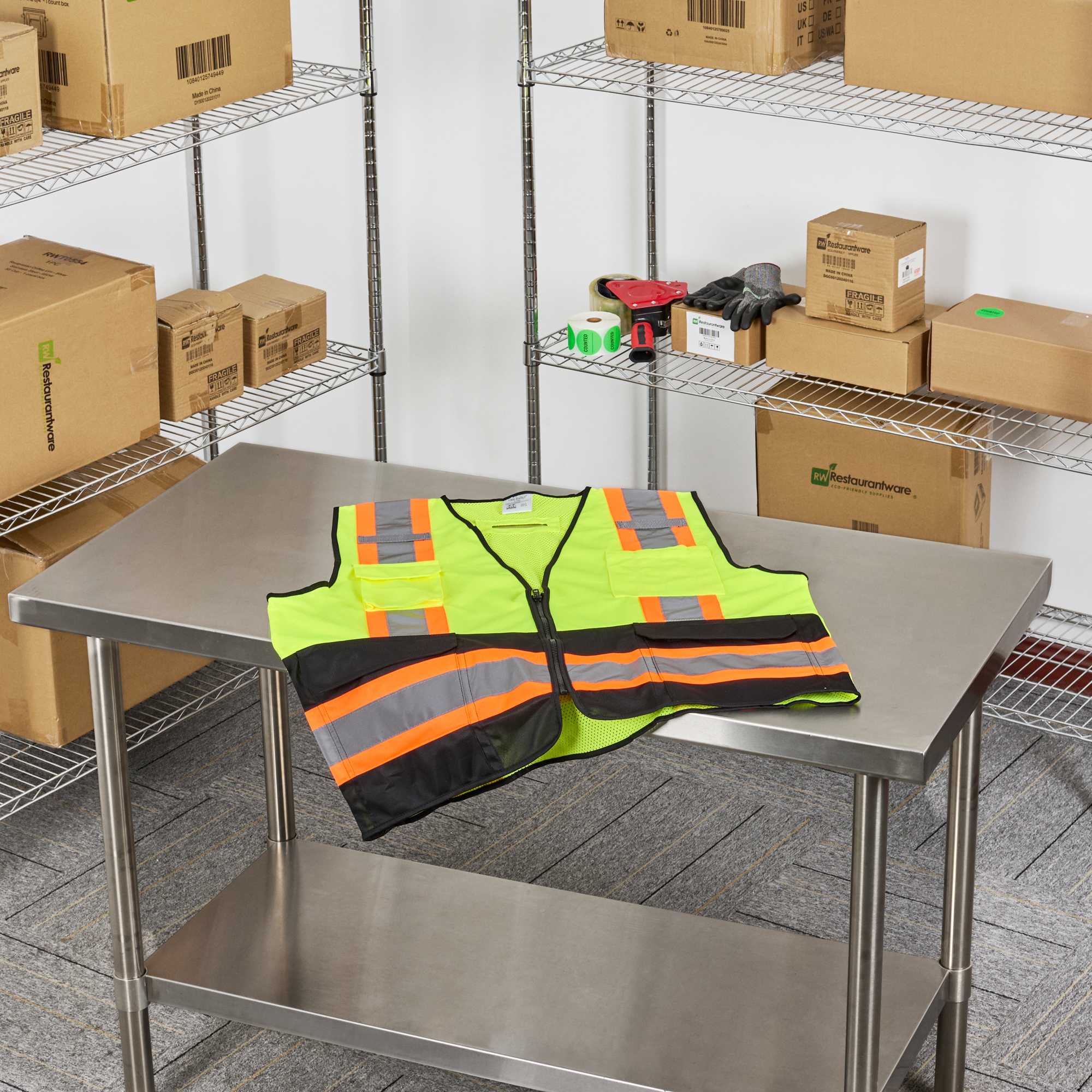 Be Safe Type R Class 2 Lime 2XL/3XL Deluxe High Visibility Safety Vest - Zipper Closure, Black Panel, Reflective Tape - 20 count box