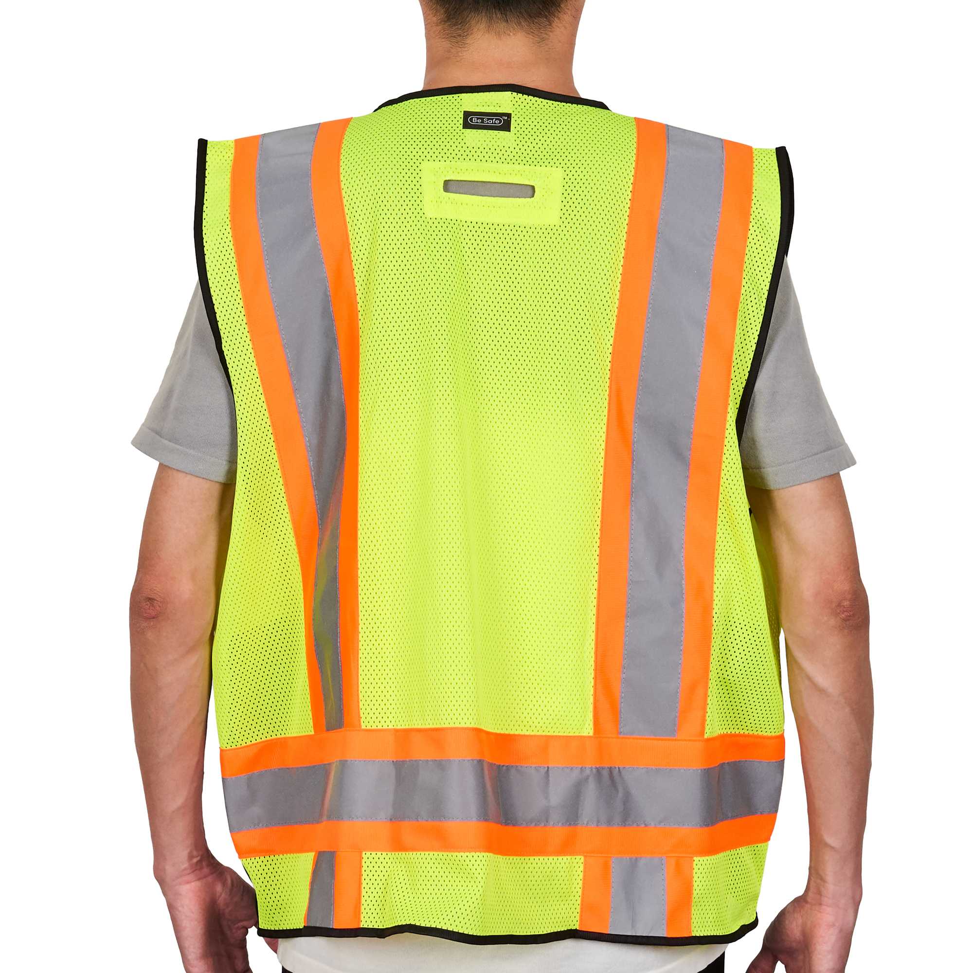 Be Safe Type R Class 2 Lime 2XL/3XL Deluxe High Visibility Safety Vest - Zipper Closure, Black Panel, Reflective Tape - 20 count box