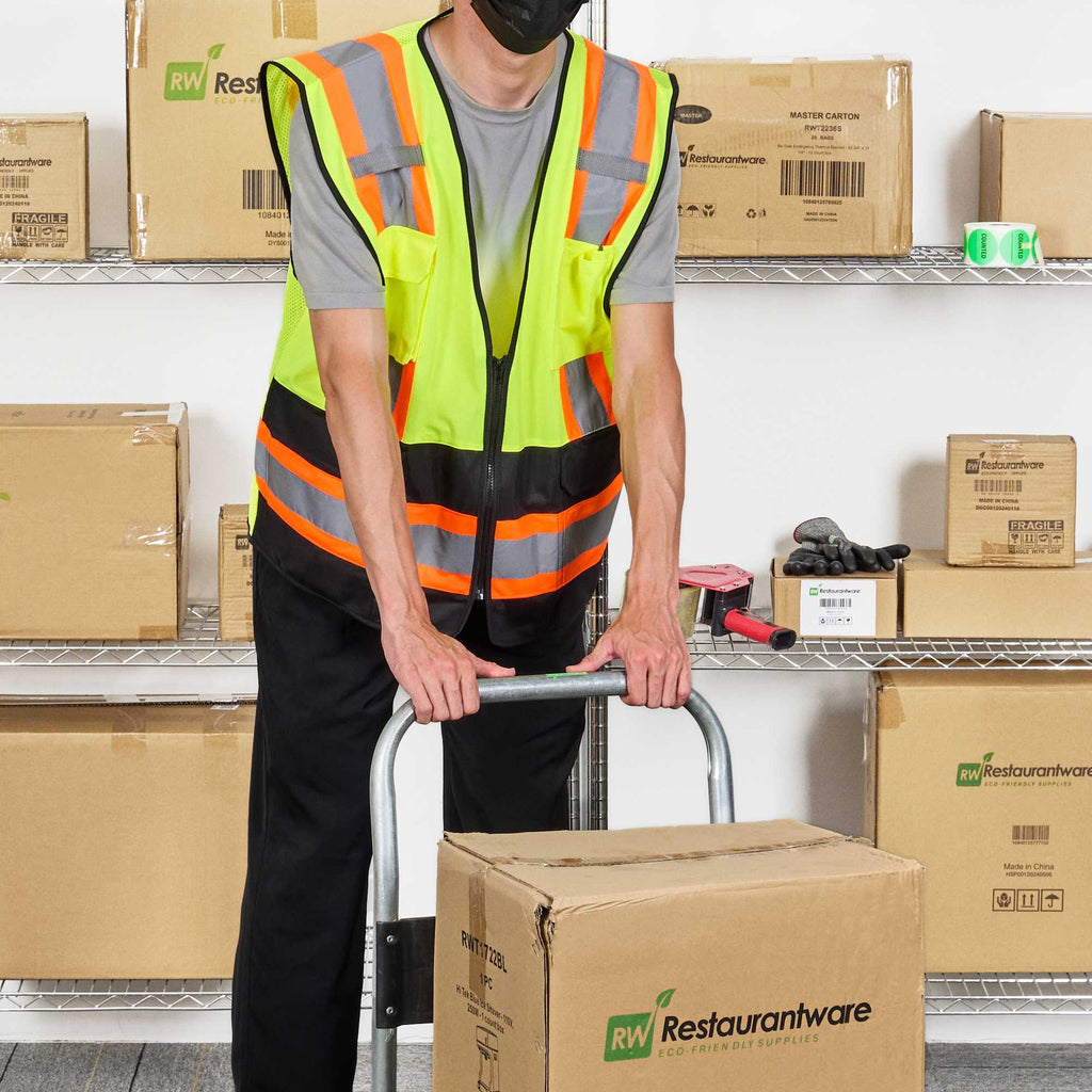 Be Safe Type R Class 2 Lime 2XL/3XL Deluxe High Visibility Safety Vest - Zipper Closure, Black Panel, Reflective Tape - 20 count box