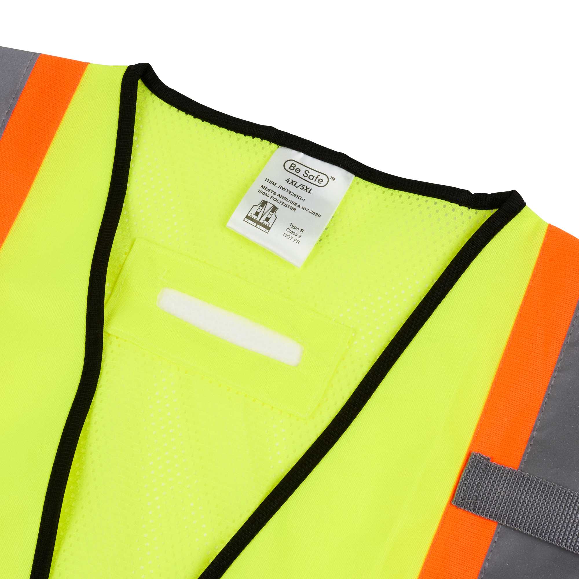 Be Safe Type R Class 2 Lime 4XL/5XL Deluxe High Visibility Safety Vest - Zipper Closure, Black Panel, Reflective Tape - 1 count box