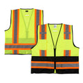 Be Safe Type R Class 2 Lime 4XL/5XL Deluxe High Visibility Safety Vest - Zipper Closure, Black Panel, Reflective Tape - 20 count box
