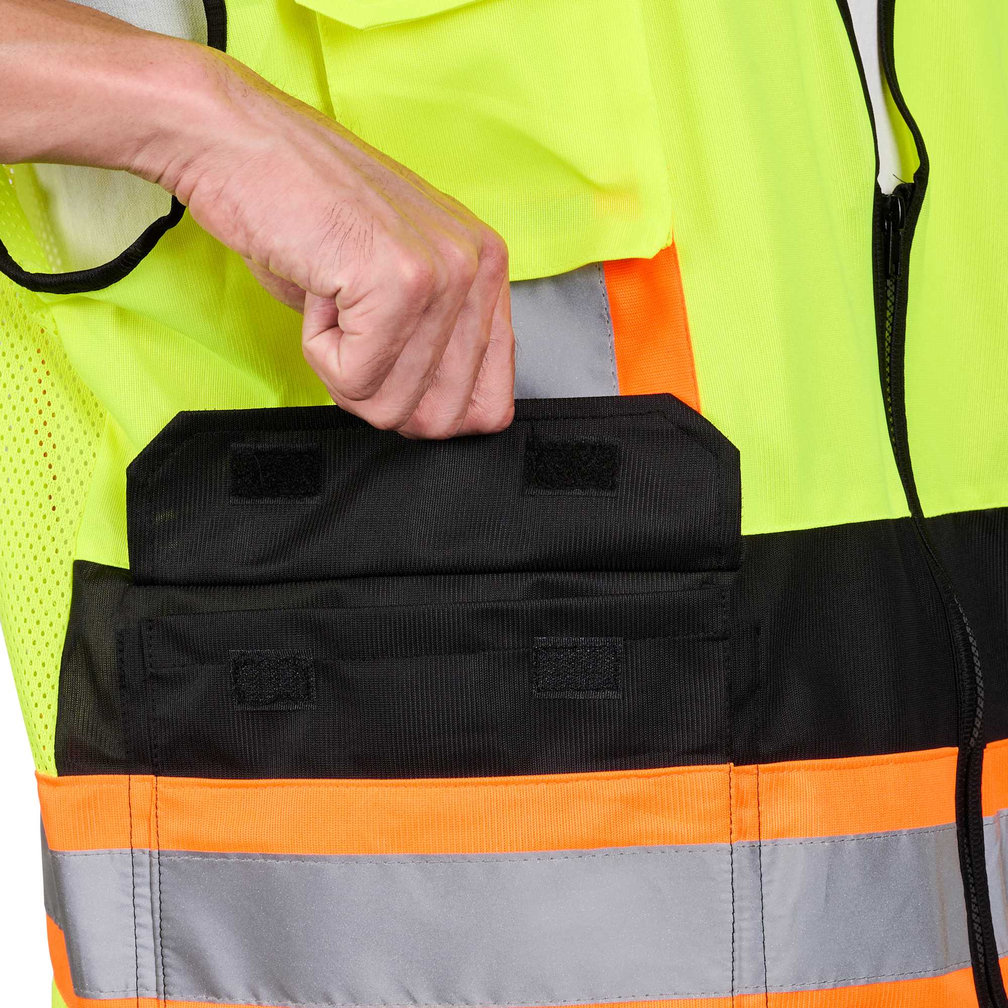 Be Safe Type R Class 2 Lime 4XL/5XL Deluxe High Visibility Safety Vest - Zipper Closure, Black Panel, Reflective Tape - 20 count box