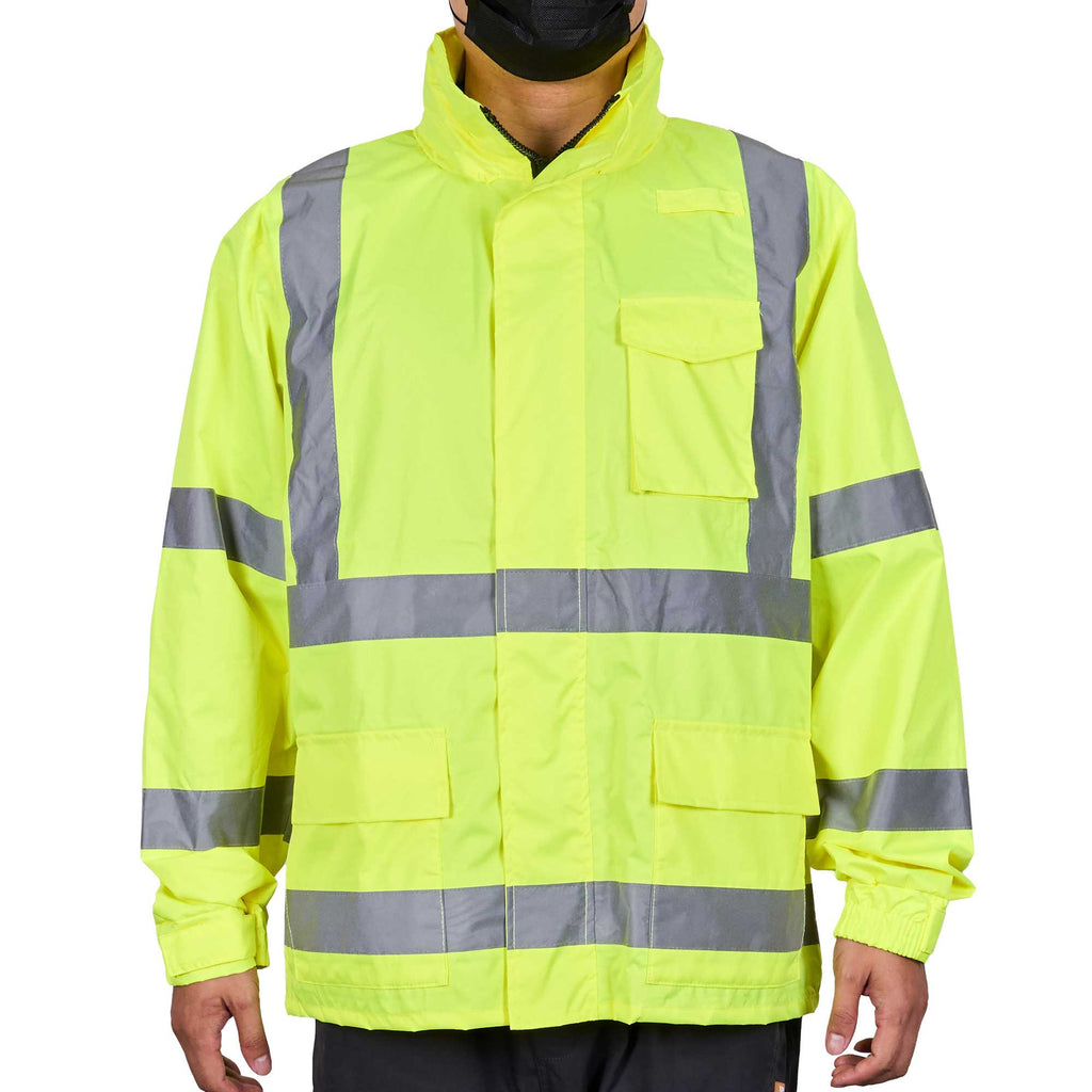 Be Safe Type R Class 3 Lime M High Visibility Lightweight Rain Jacket - Zipper Closure, Reflective Tape - 1 count box