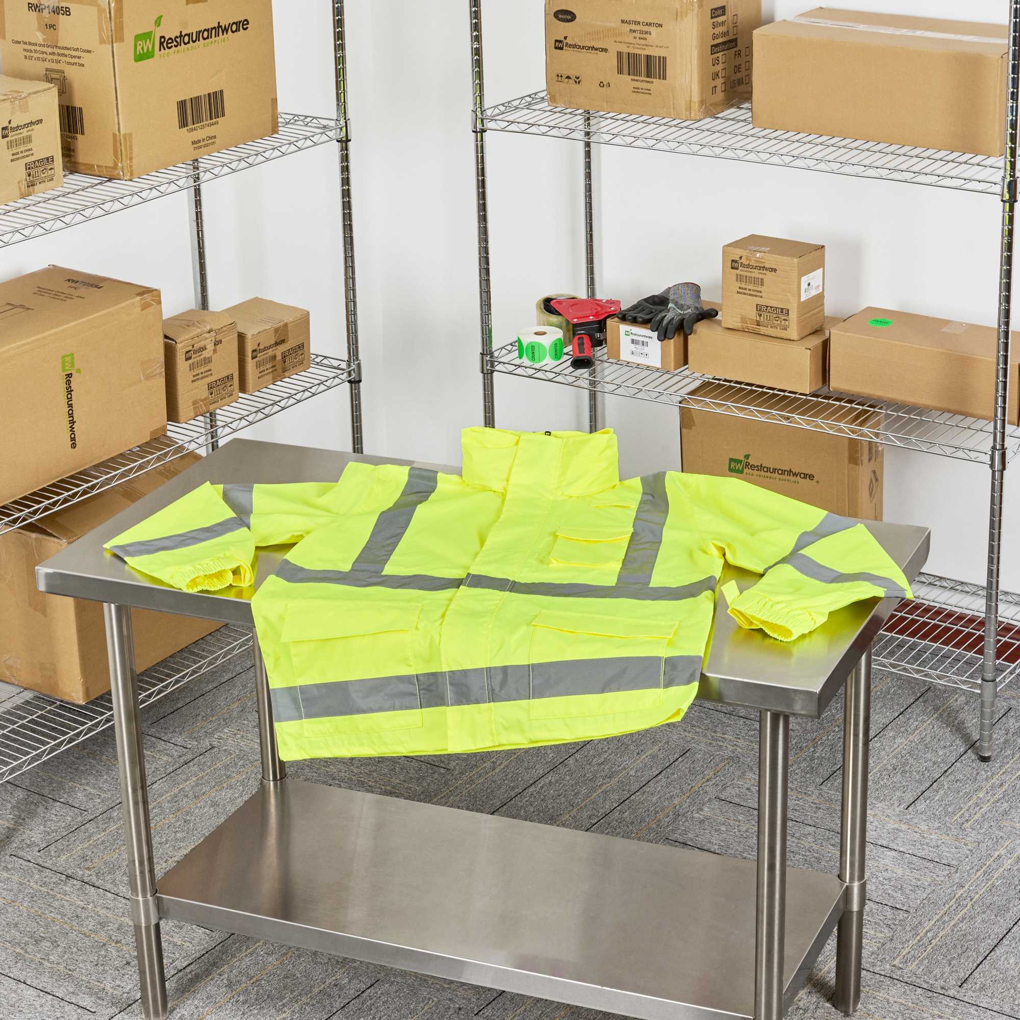 Be Safe Type R Class 3 Lime M High Visibility Lightweight Rain Jacket - Zipper Closure, Reflective Tape - 20 count box