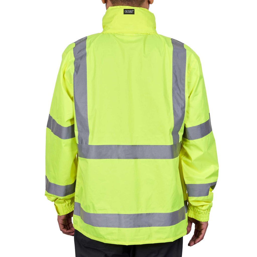 Be Safe Type R Class 3 Lime M High Visibility Lightweight Rain Jacket - Zipper Closure, Reflective Tape - 20 count box