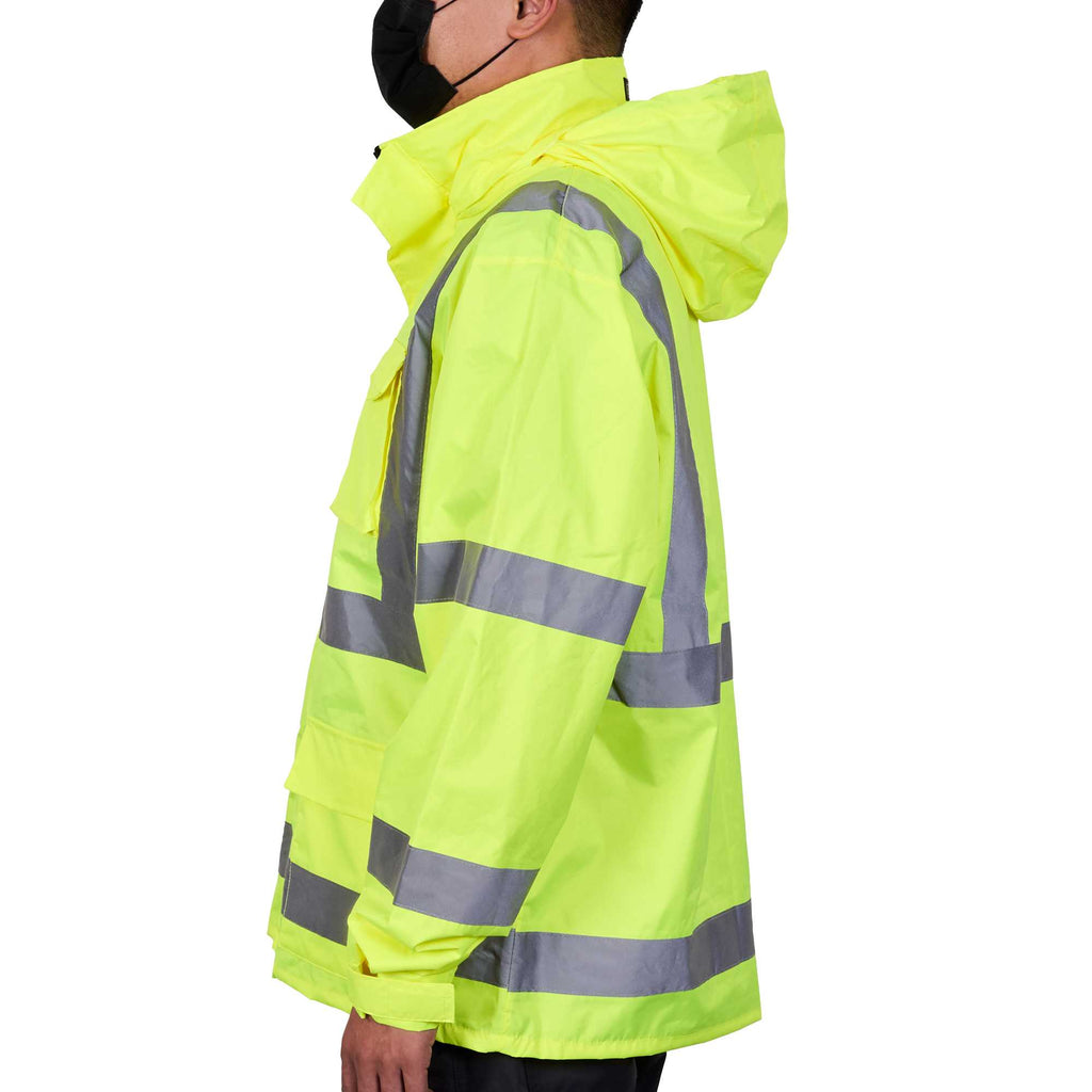 Be Safe Type R Class 3 Lime M High Visibility Lightweight Rain Jacket - Zipper Closure, Reflective Tape - 20 count box