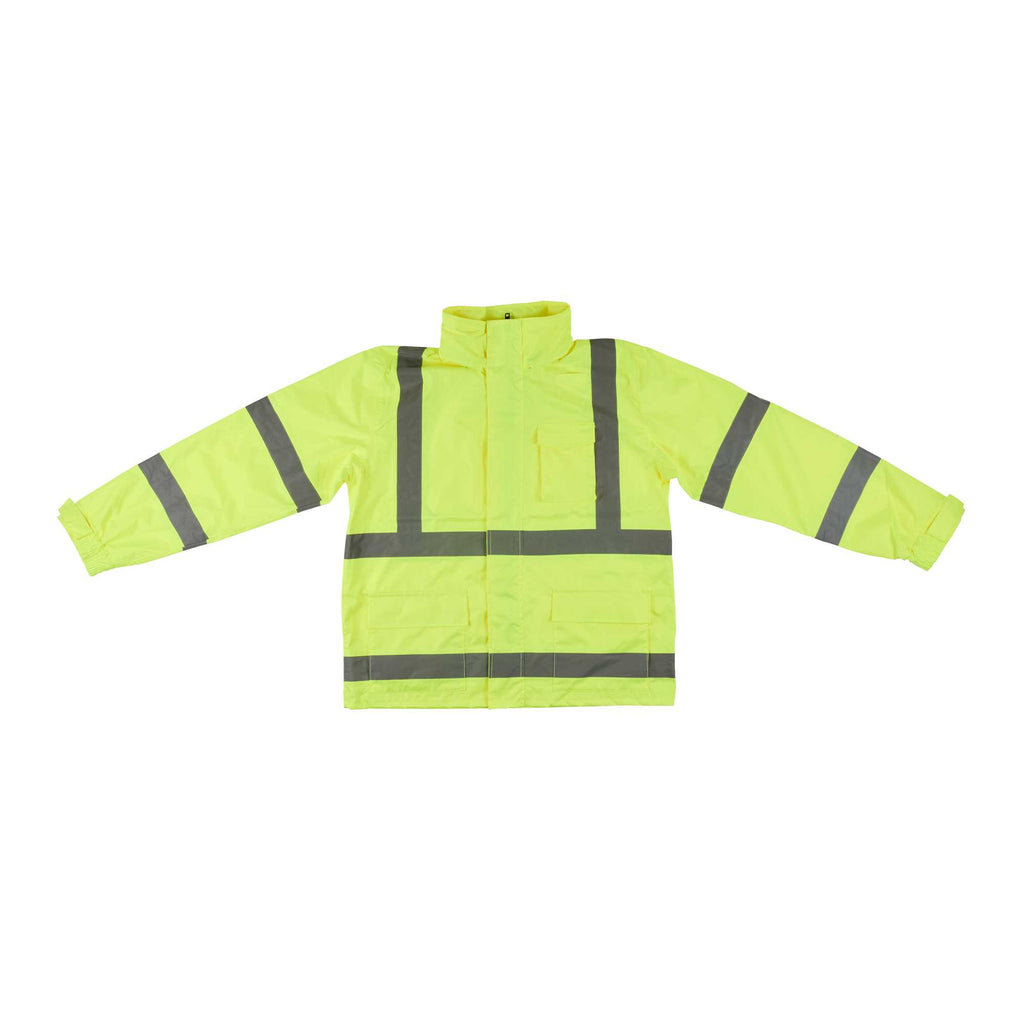 Be Safe Type R Class 3 Lime M High Visibility Lightweight Rain Jacket - Zipper Closure, Reflective Tape - 20 count box