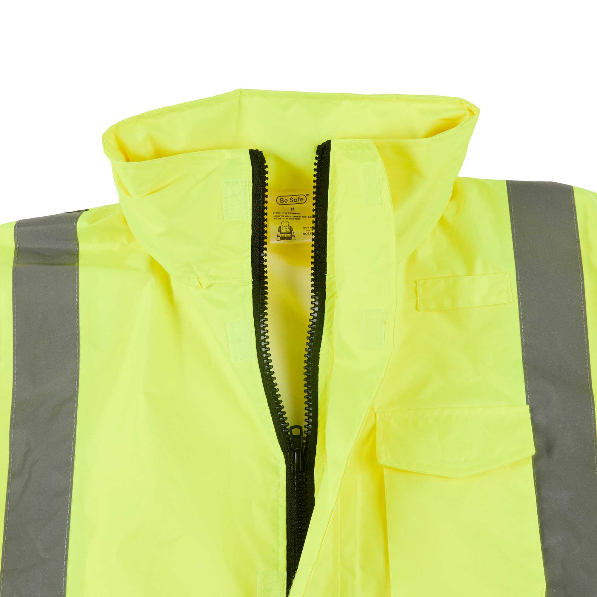 Be Safe Type R Class 3 Lime M High Visibility Lightweight Rain Jacket - Zipper Closure, Reflective Tape - 20 count box