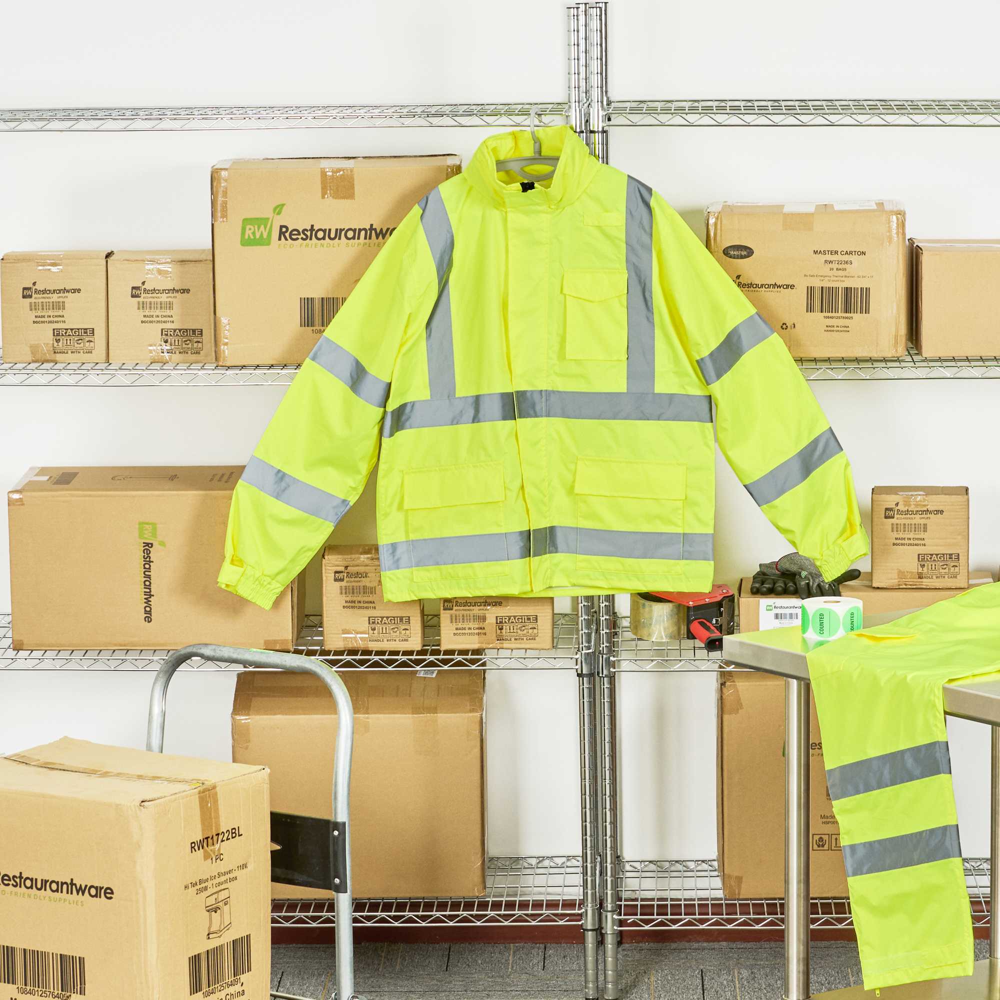 Be Safe Type R Class 3 Lime L High Visibility Lightweight Rain Jacket - Zipper Closure, Reflective Tape - 1 count box