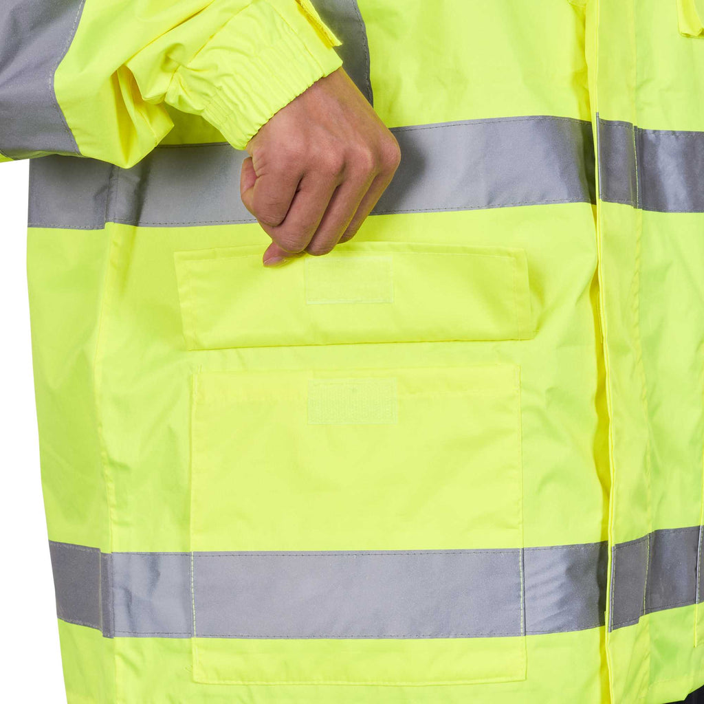 Be Safe Type R Class 3 Lime L High Visibility Lightweight Rain Jacket - Zipper Closure, Reflective Tape - 20 count box