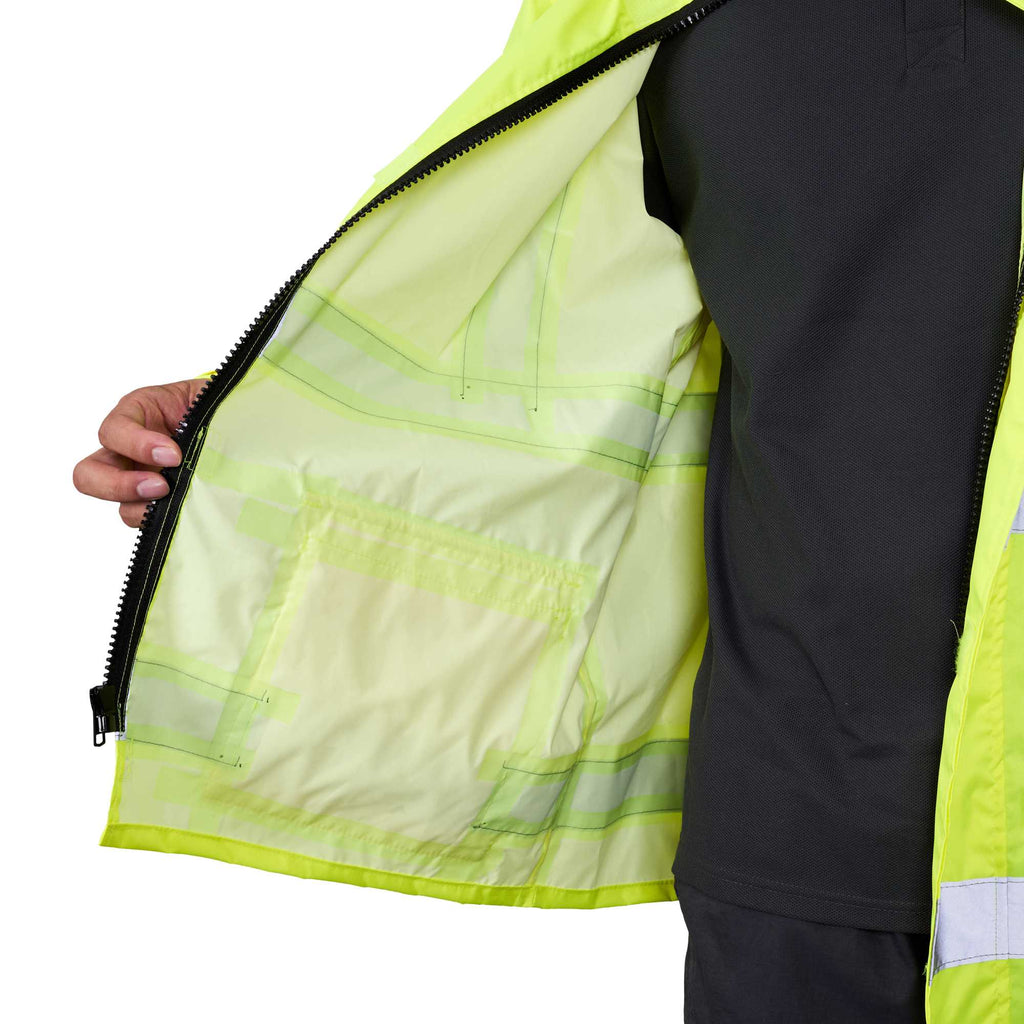 Be Safe Type R Class 3 Lime L High Visibility Lightweight Rain Jacket - Zipper Closure, Reflective Tape - 20 count box