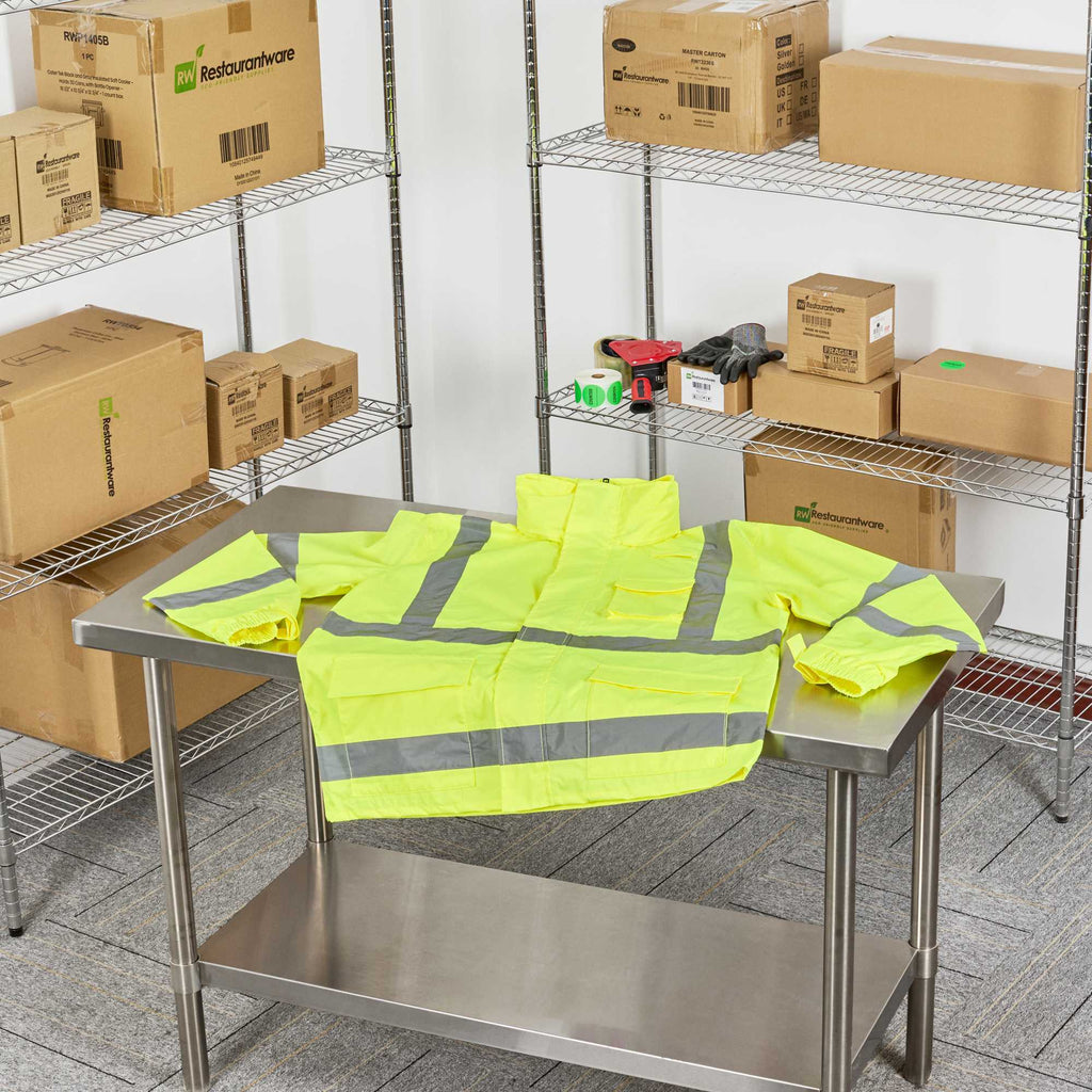 Be Safe Type R Class 3 Lime XL High Visibility Lightweight Rain Jacket - Zipper Closure, Reflective Tape - 1 count box