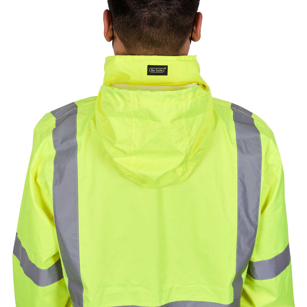 Be Safe Type R Class 3 Lime XL High Visibility Lightweight Rain Jacket - Zipper Closure, Reflective Tape - 20 count box